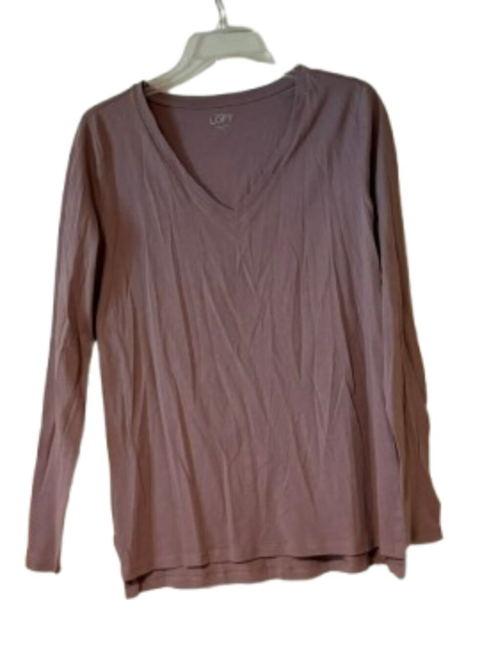 Loft Long Sleeve V-Neck Tee Shirt - Dark Lavender/Mauve - Medium